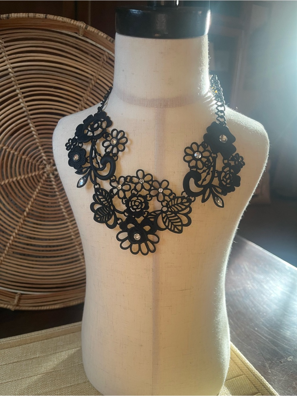 Mix It Black Floral Cutout Statement Necklace